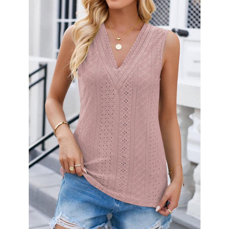 Eyelet V - Neck Tank Light Mauve / S Apparel and Accessories