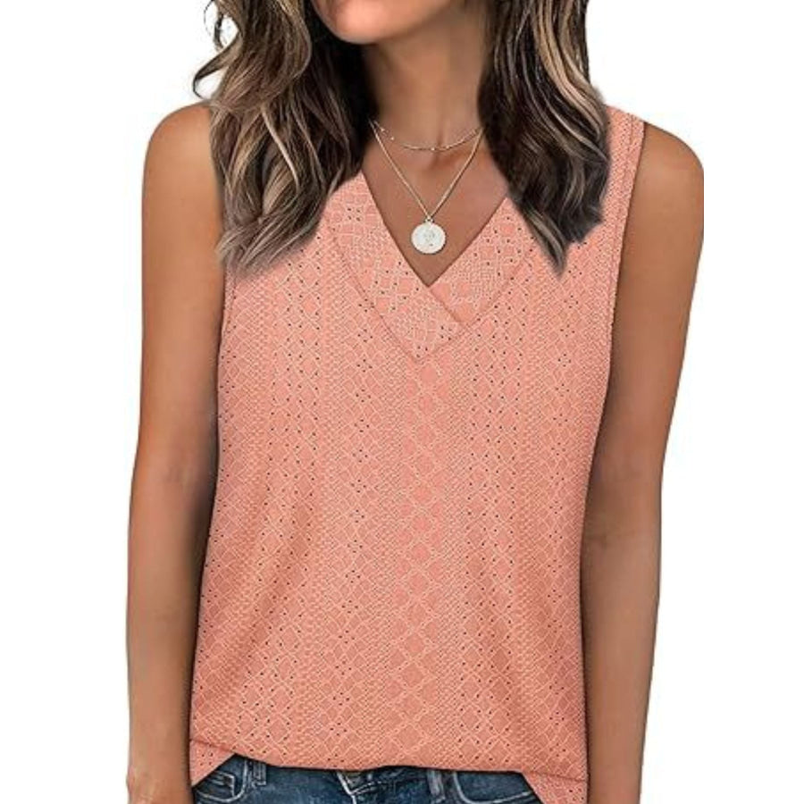 Eyelet V-Neck Tank Watermelon pink / S Apparel and Accessories