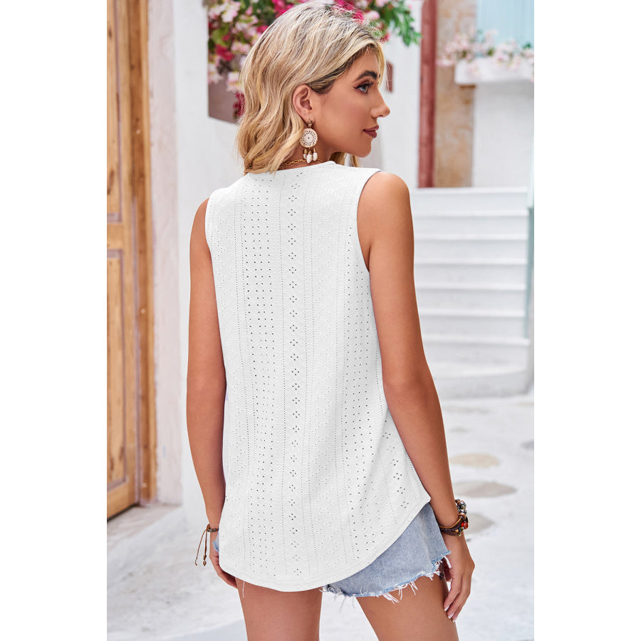 Eyelet V - Neck Wide Strap Tank Apparel and Accessories