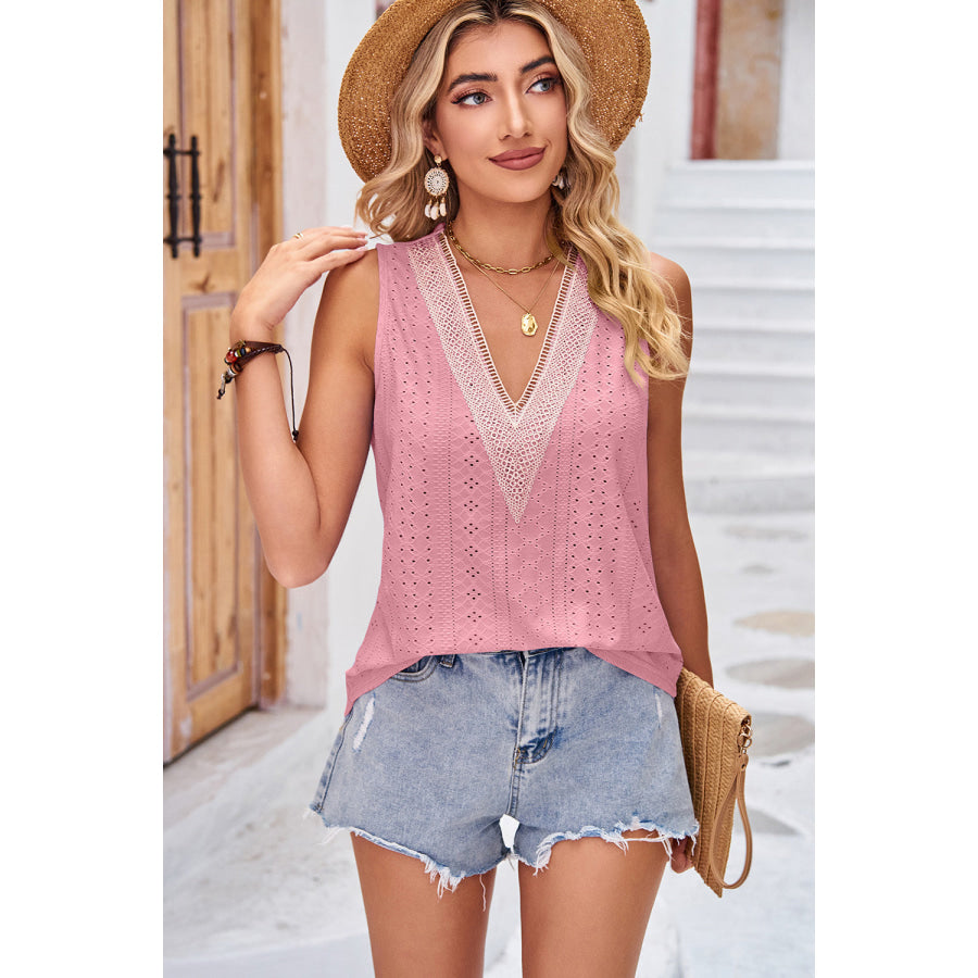 Eyelet V - Neck Wide Strap Tank Apparel and Accessories