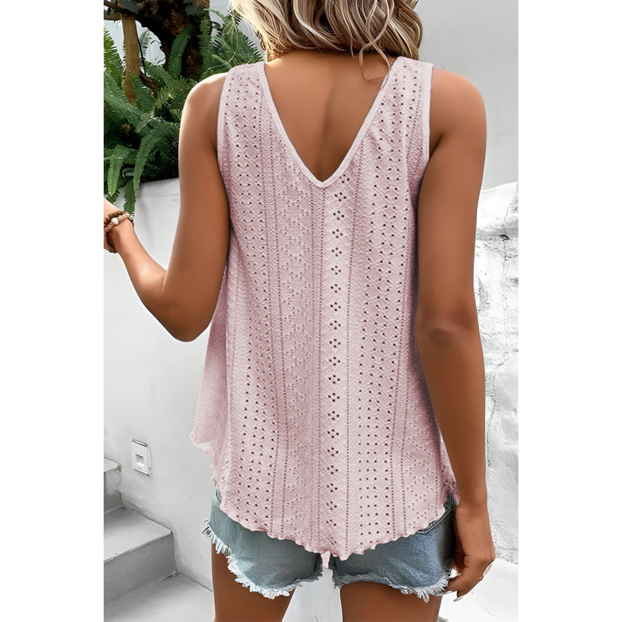 Eyelet V - Neck Wide Strap Tank Apparel and Accessories