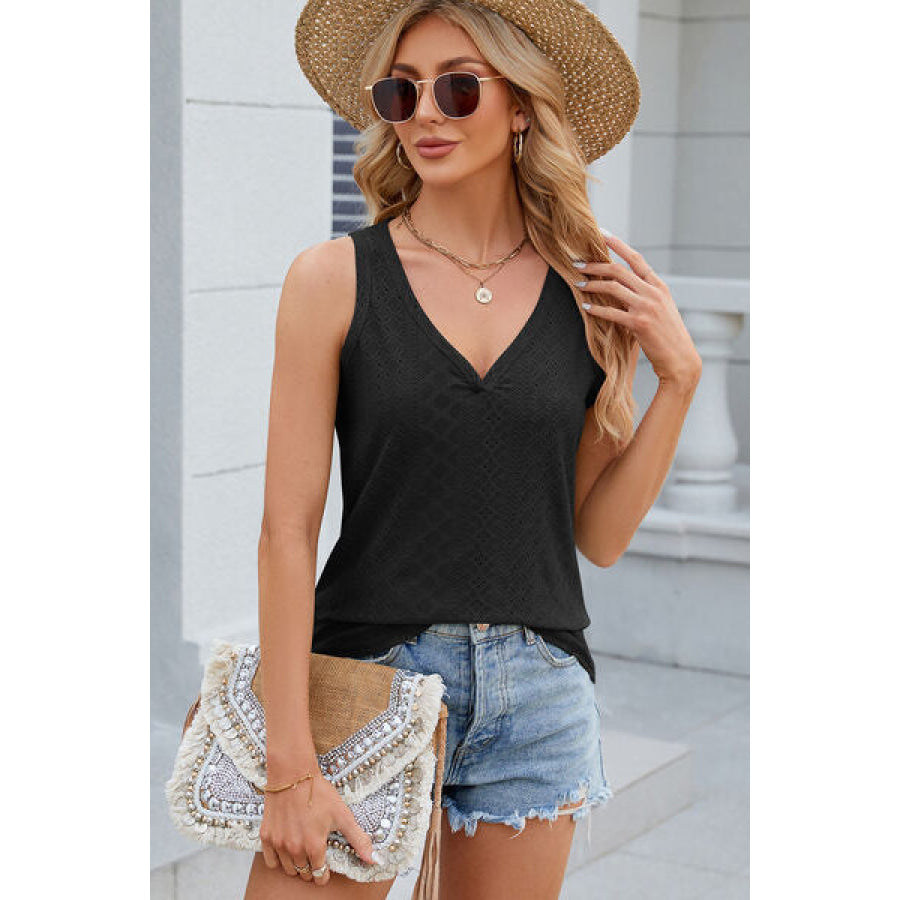 Eyelet V - Neck Wide Strap Tank Apparel and Accessories