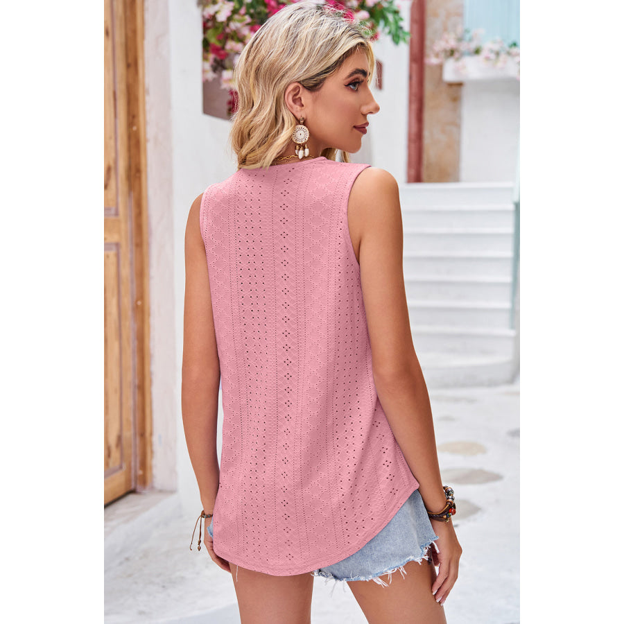 Eyelet V - Neck Wide Strap Tank Apparel and Accessories