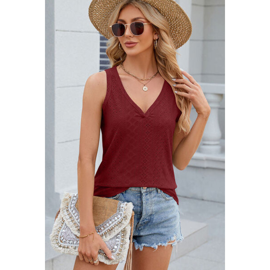 Eyelet V - Neck Wide Strap Tank Apparel and Accessories