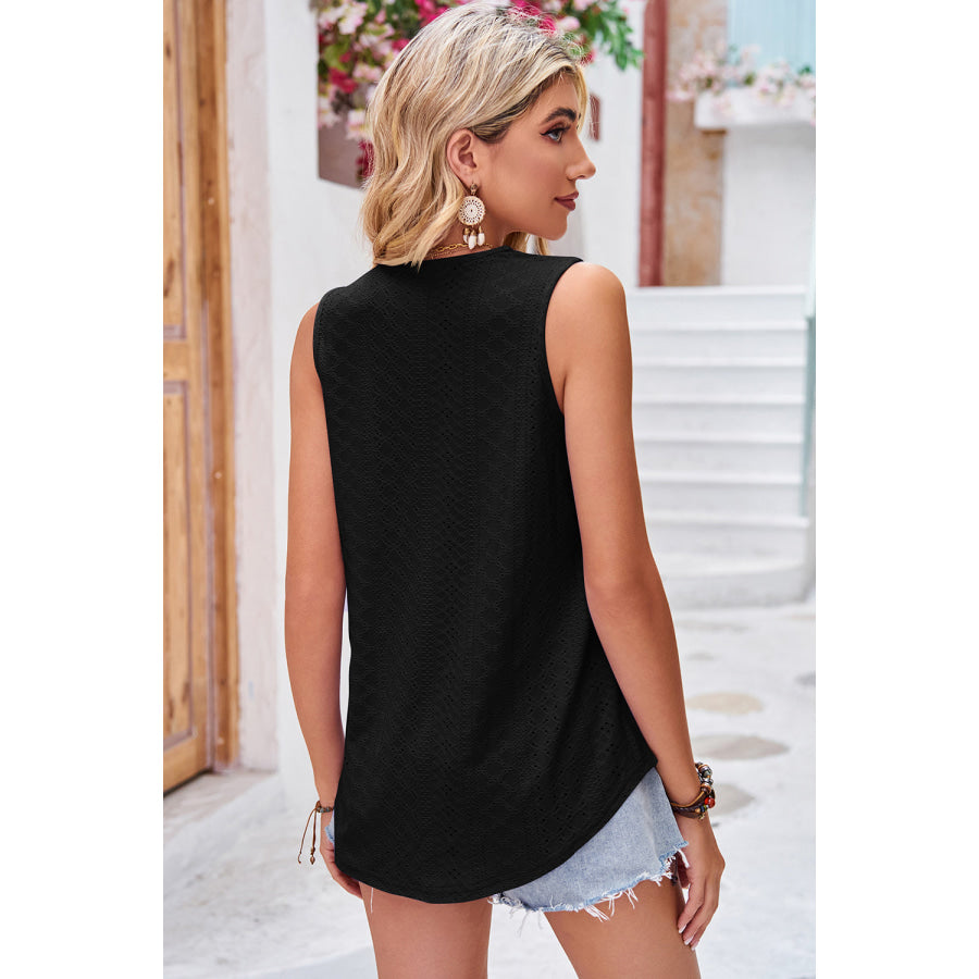 Eyelet V - Neck Wide Strap Tank Apparel and Accessories