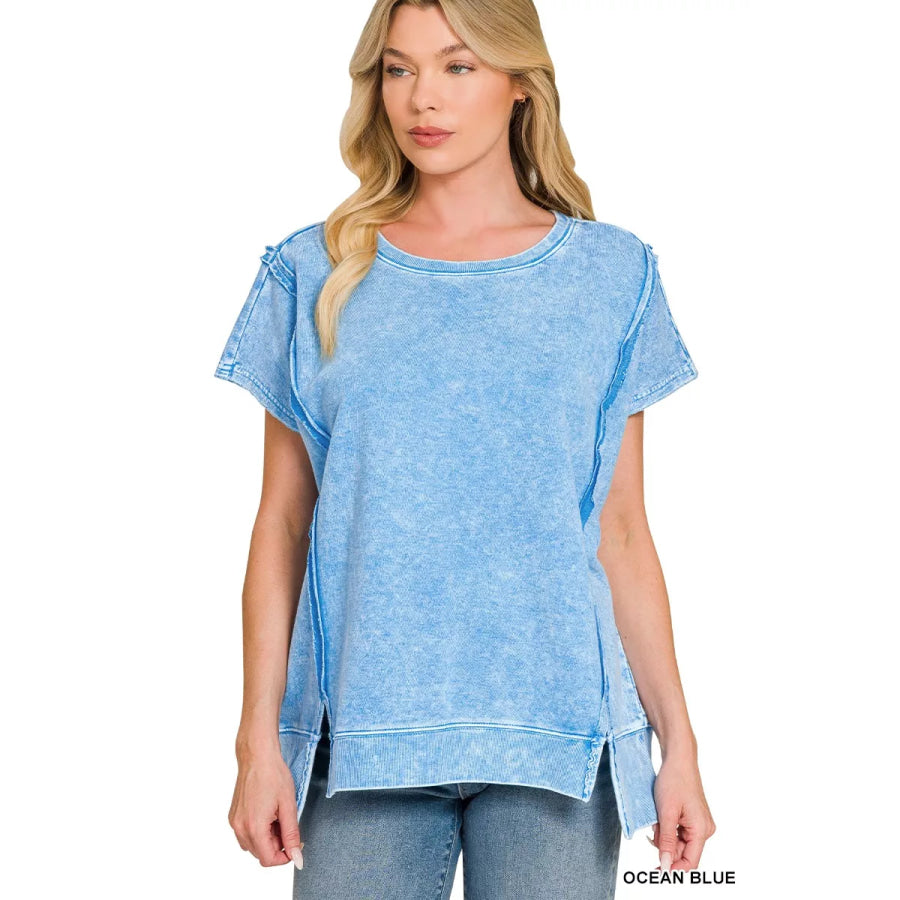 F/terry Halo Snow Washed Oversized Hi-low Top OCEAN BLUE / S Apparel and Accessories