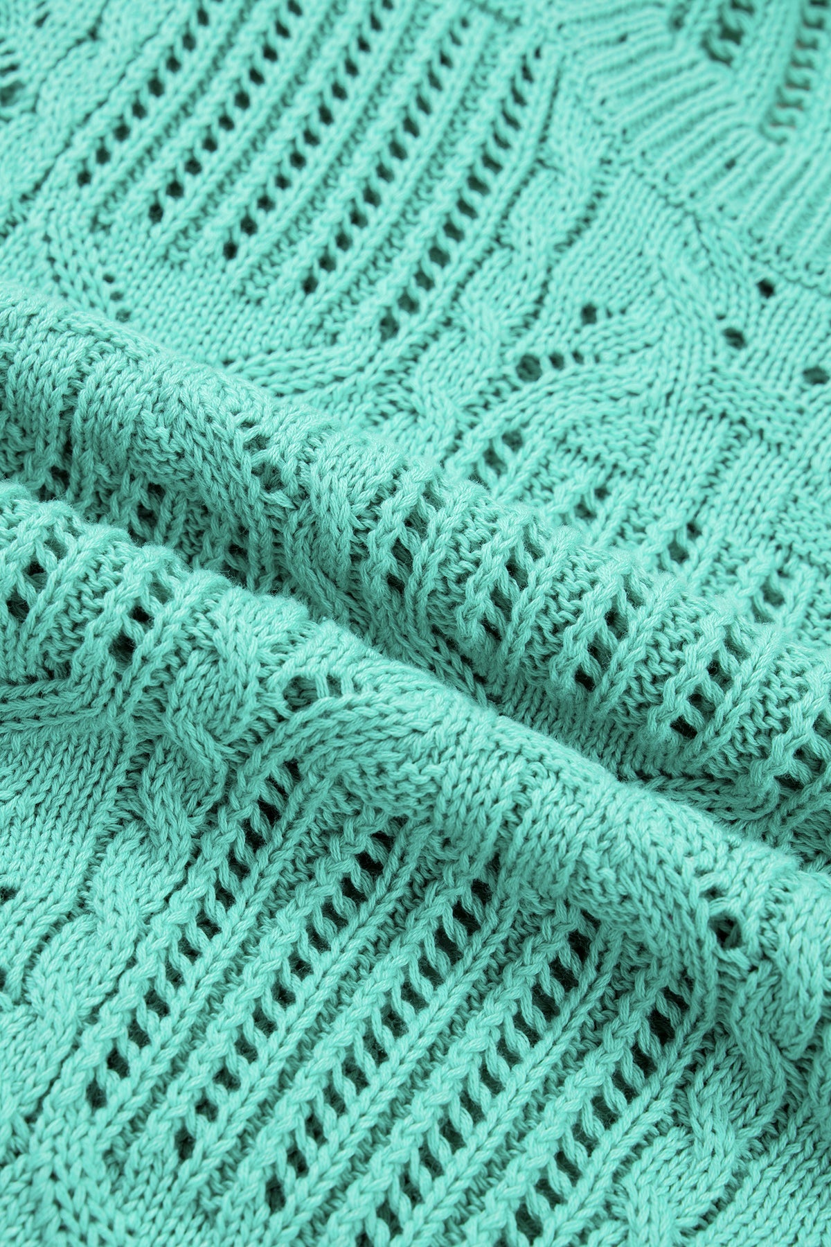 Bonbon Pointelle Knit Patterned Scalloped Trim Short Sleeve Sweater