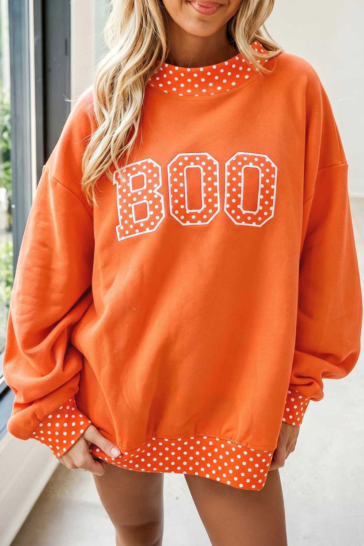 Fiery Red Polka Dot Letter Print Contrast Trim Mock Neck Sweatshirt