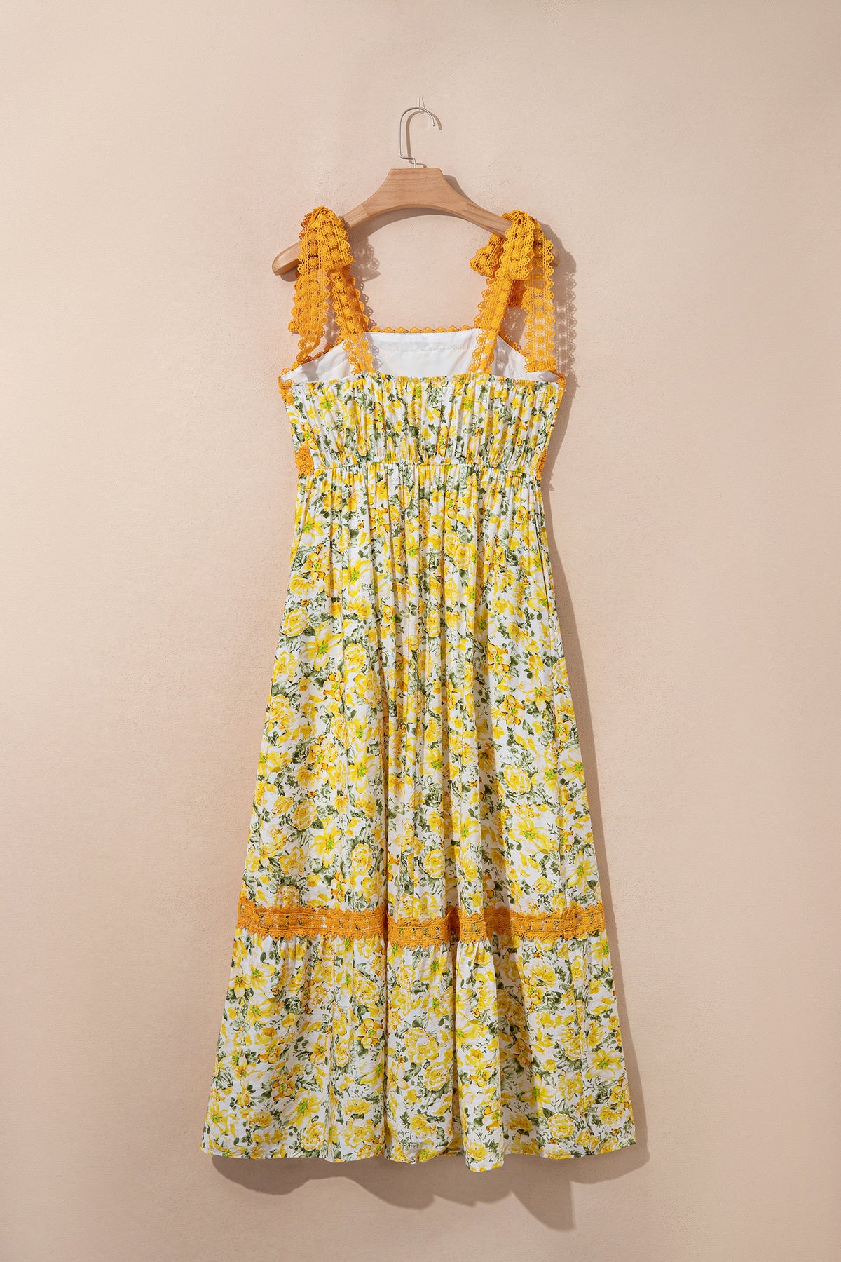 Rose Floral Lace Tied Strap Empire Waist Maxi Dress