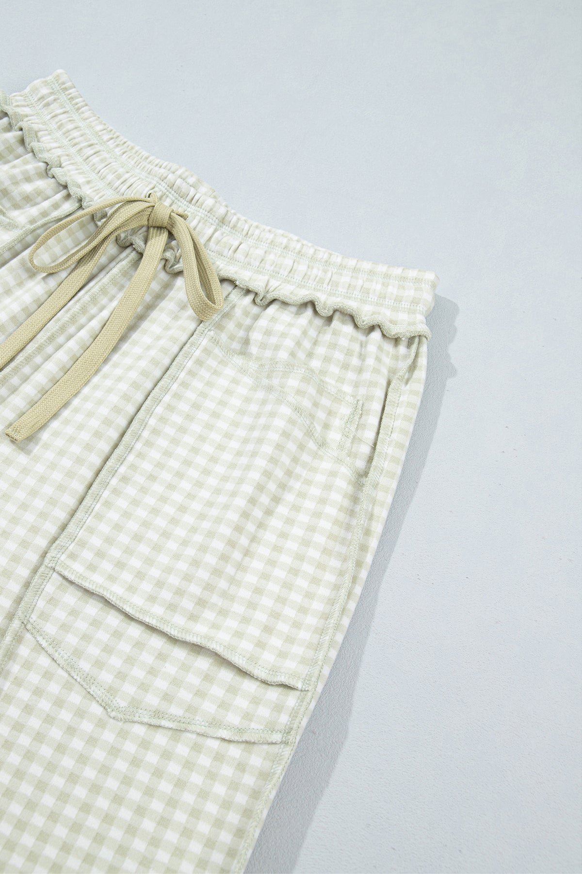 Brown Plaid Contrast Trim Drawstring Elastic Waist Shift Pants
