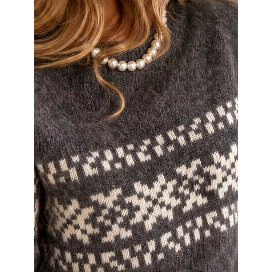 Fair Isle Pattern Crew Neck Sweater Apparel and Accessories