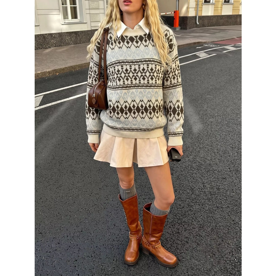 Fair Isle Pattern Crew Neck Sweater Apparel and Accessories