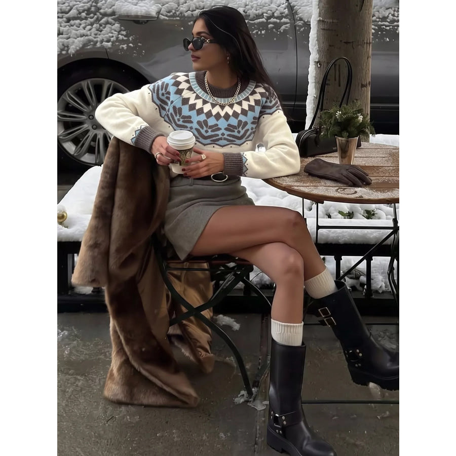 Fair Isle Pattern Round Neck Sweater Apparel and Accessories