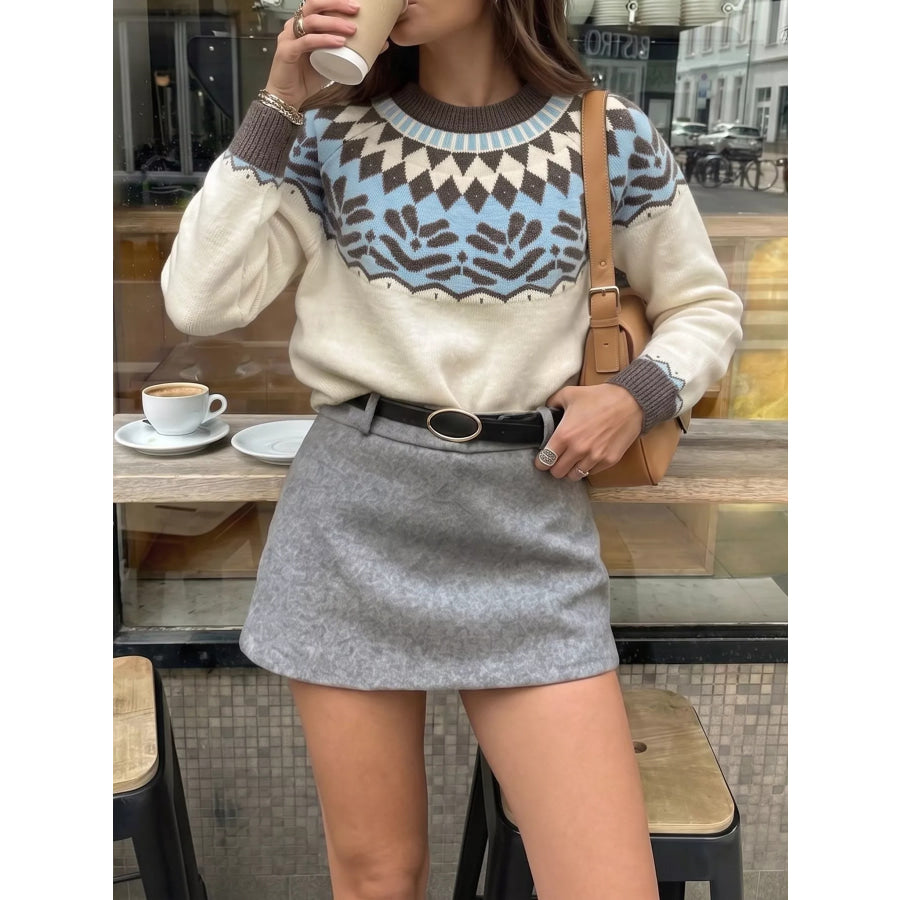 Fair Isle Pattern Round Neck Sweater Apparel and Accessories