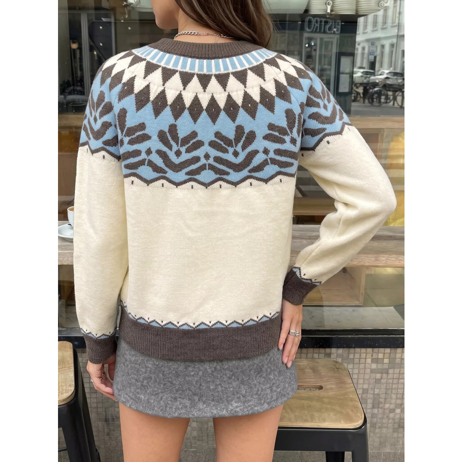 Fair Isle Pattern Round Neck Sweater Apparel and Accessories
