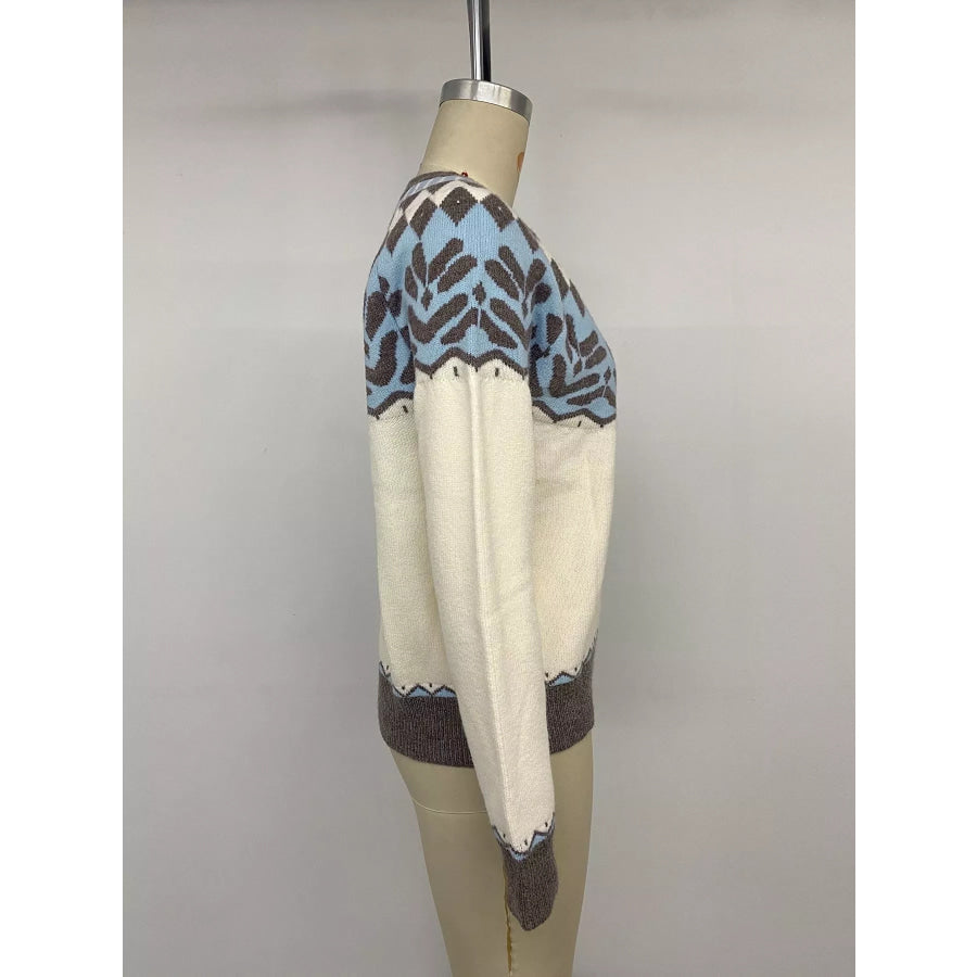 Fair Isle Pattern Round Neck Sweater Apparel and Accessories