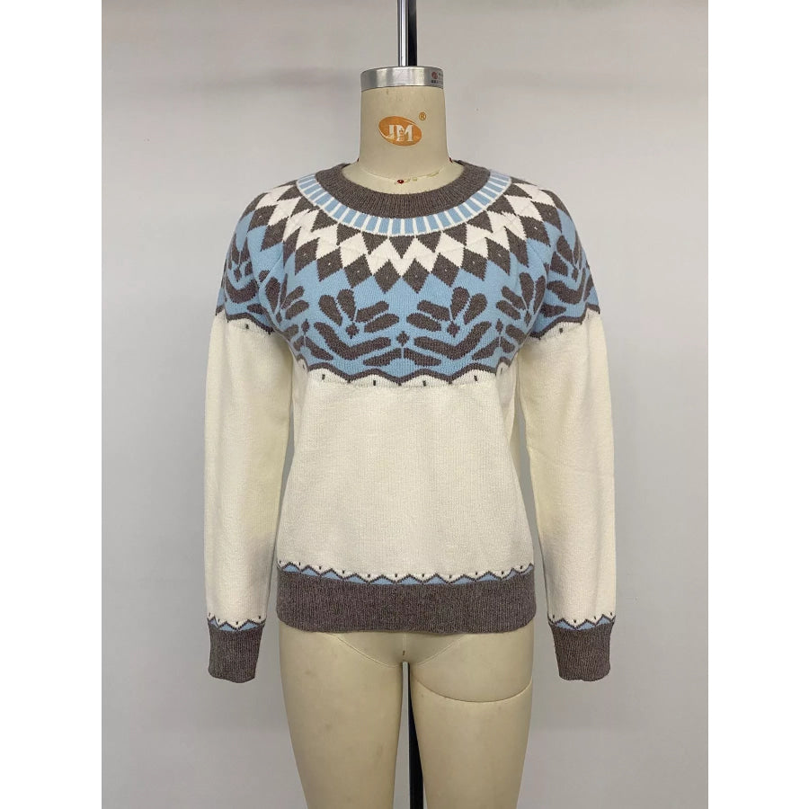 Fair Isle Pattern Round Neck Sweater Apparel and Accessories