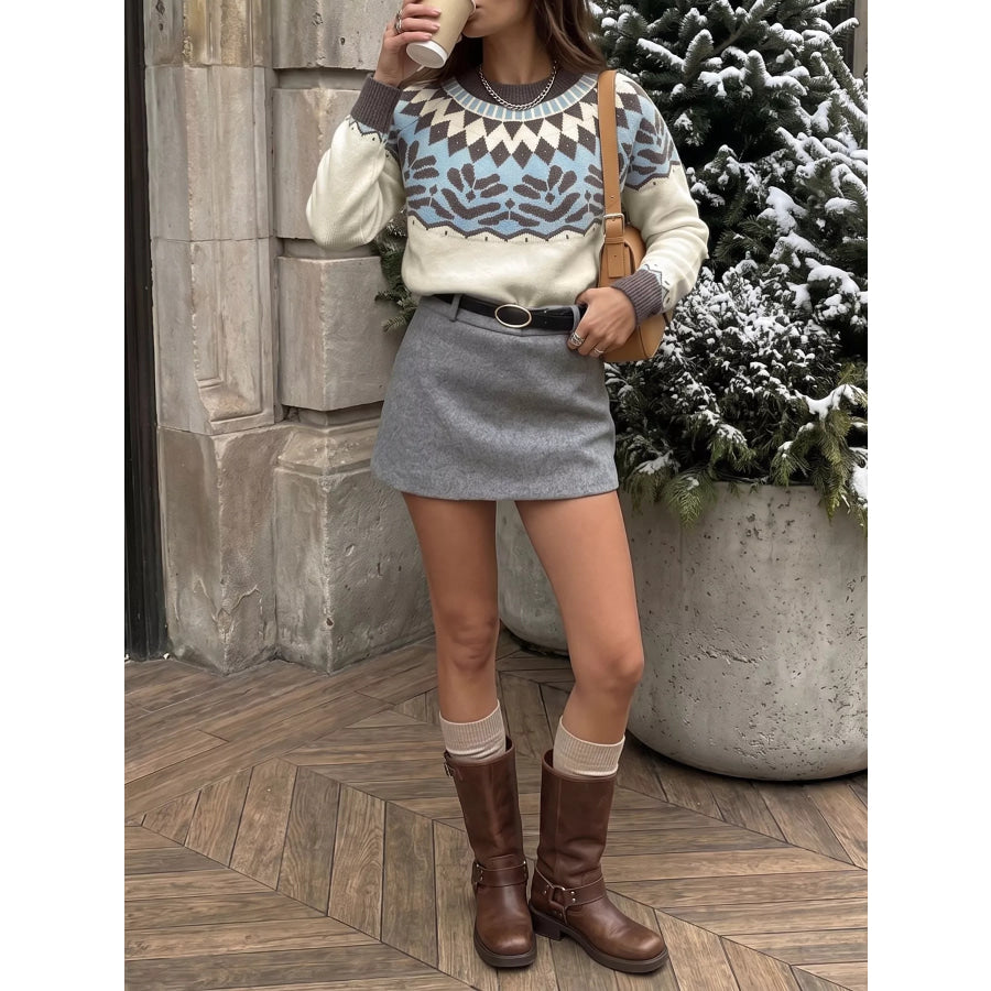 Fair Isle Pattern Round Neck Sweater Apparel and Accessories
