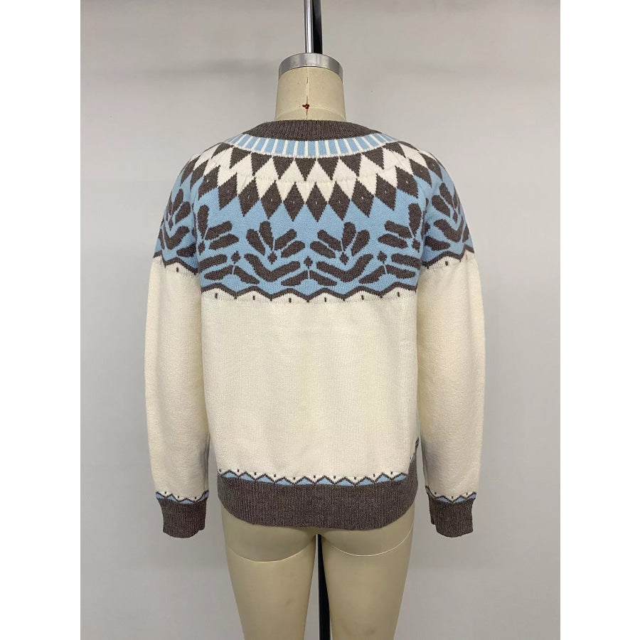Fair Isle Pattern Round Neck Sweater Apparel and Accessories