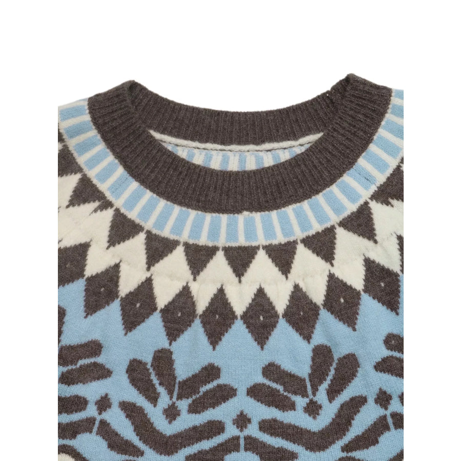 Fair Isle Pattern Round Neck Sweater Apparel and Accessories