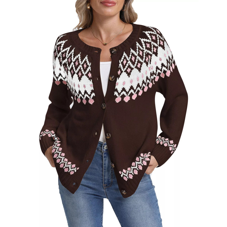 Fair Isle Patterned Button-Down Knit Cardigan Apparel and Accessories