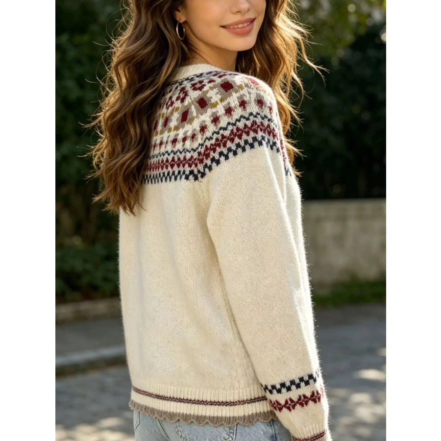 Fair Isle Patterned Button-Down Knit Cardigan Apparel and Accessories