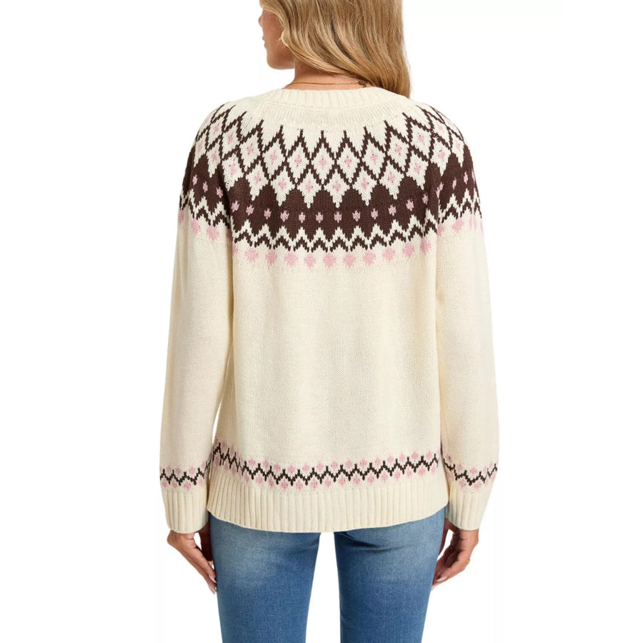 Fair Isle Patterned Button-Down Knit Cardigan Apparel and Accessories