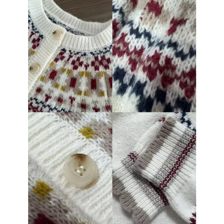 Fair Isle Patterned Button-Down Knit Cardigan Apparel and Accessories