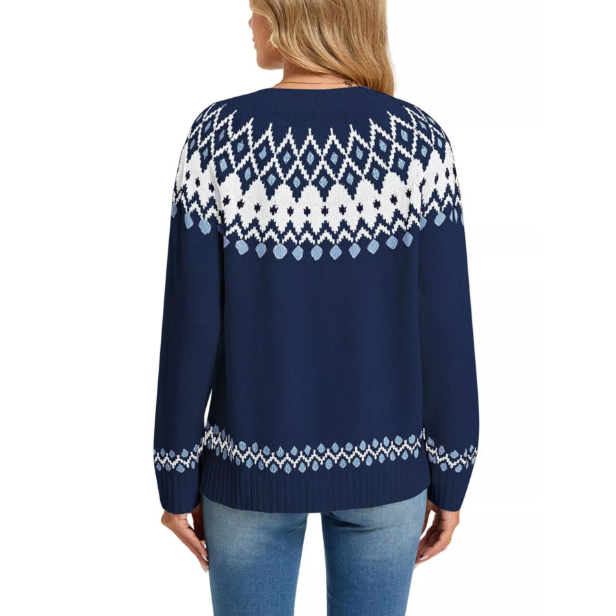 Fair Isle Patterned Button-Down Knit Cardigan Apparel and Accessories