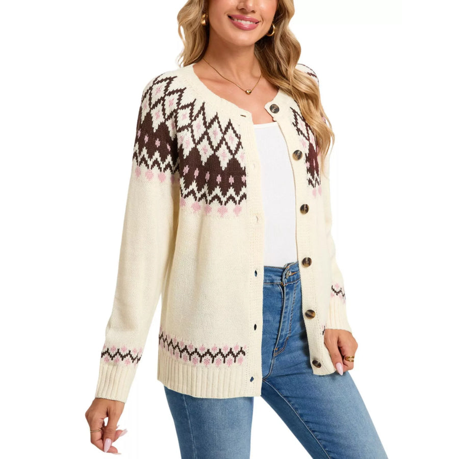 Fair Isle Patterned Button-Down Knit Cardigan Apparel and Accessories