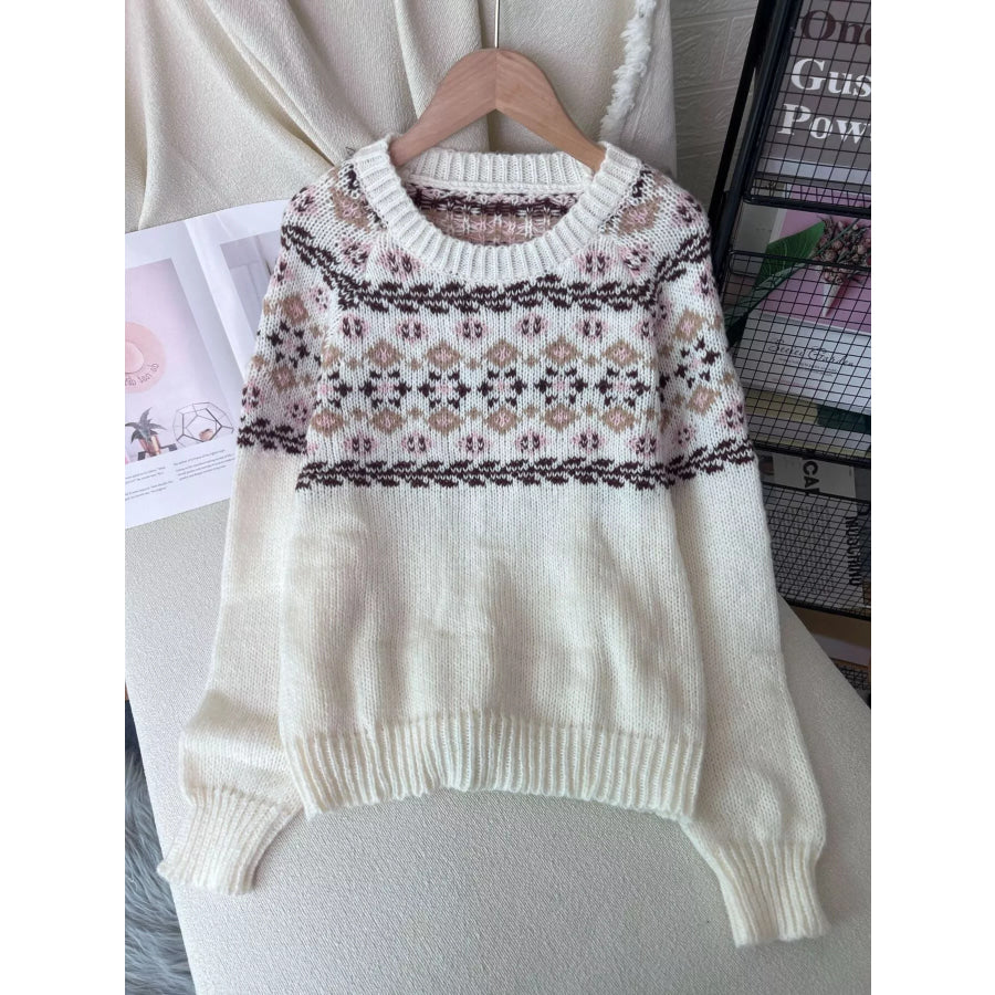 Fair Isle Patterned Round Neck Sweater Apparel and Accessories