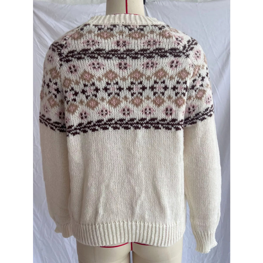 Fair Isle Patterned Round Neck Sweater Apparel and Accessories