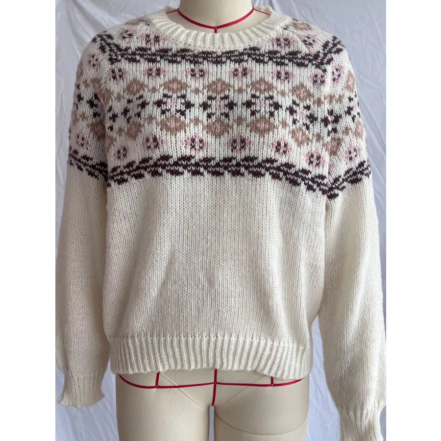Fair Isle Patterned Round Neck Sweater Apparel and Accessories