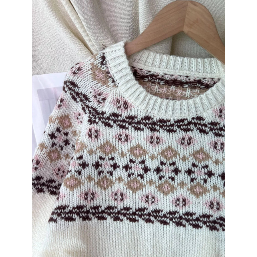 Fair Isle Patterned Round Neck Sweater Apparel and Accessories