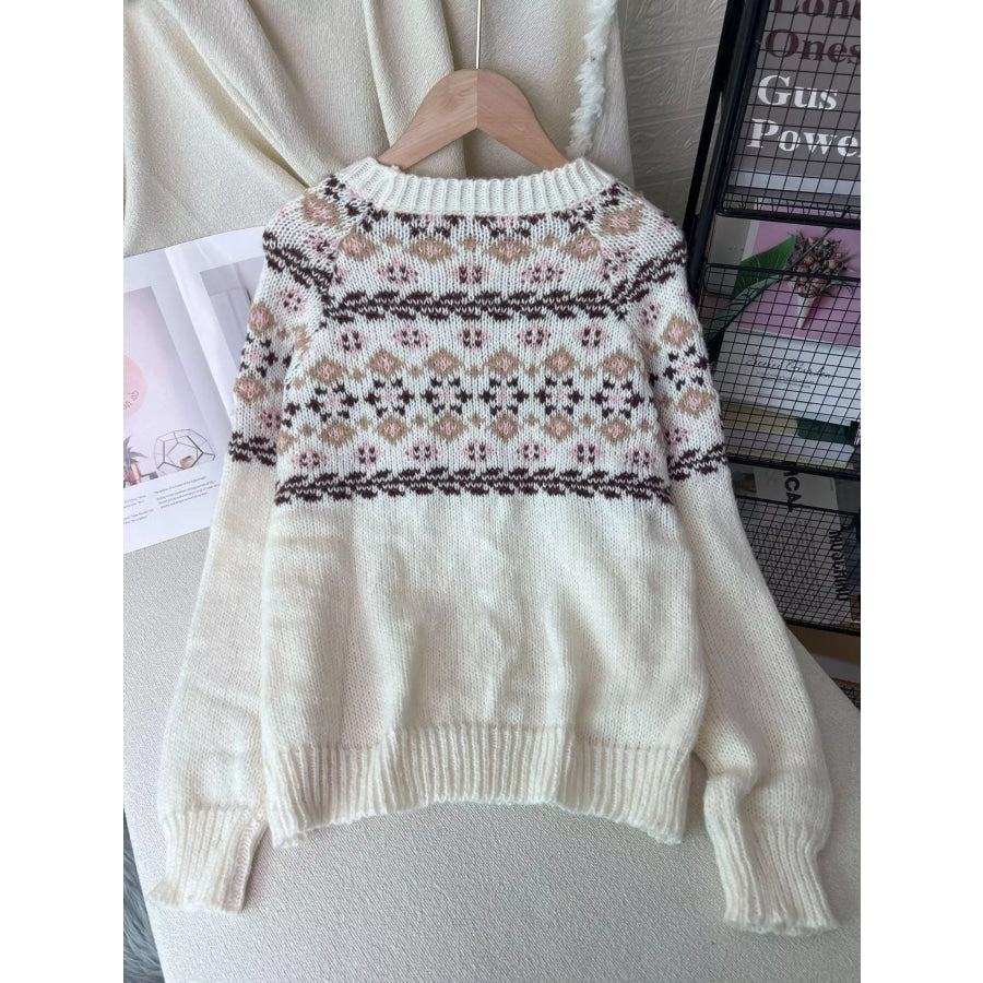 Fair Isle Patterned Round Neck Sweater Apparel and Accessories