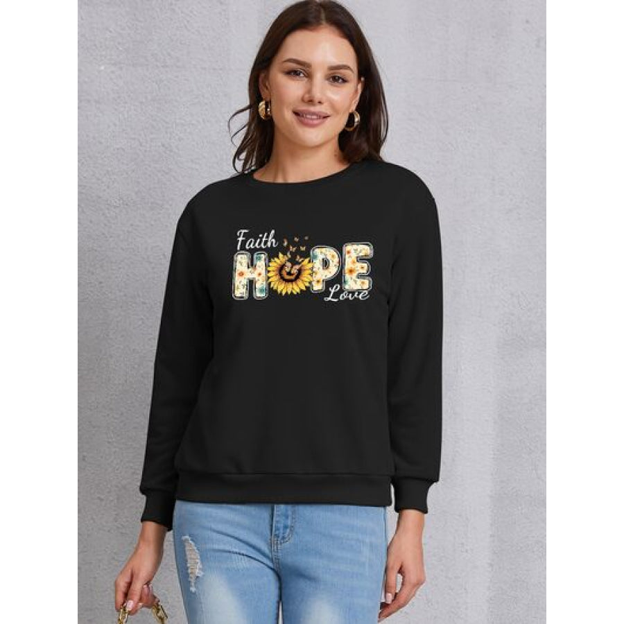 FAITH HOPE LOVE Round Neck Sweatshirt Black / S Apparel and Accessories