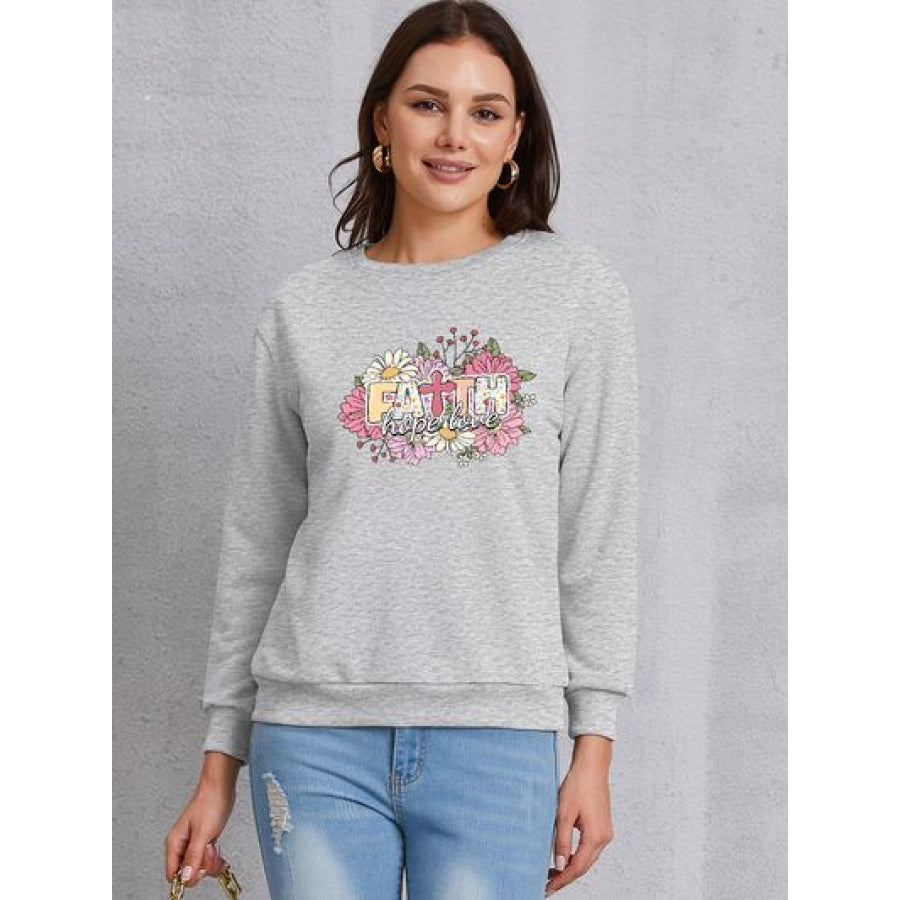FAITH HOPE LOVE Round Neck Sweatshirt Heather Gray / S Apparel and Accessories