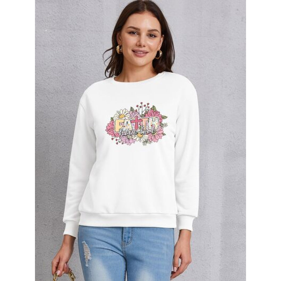 FAITH HOPE LOVE Round Neck Sweatshirt White / S Apparel and Accessories