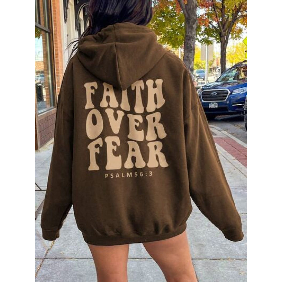 FAITH OVER FEAR Dropped Shoulder Hoodie Burnt Umber / S Apparel and Accessories