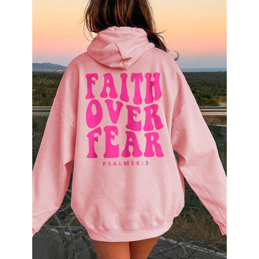 FAITH OVER FEAR Dropped Shoulder Hoodie Carnation Pink / S Apparel and Accessories
