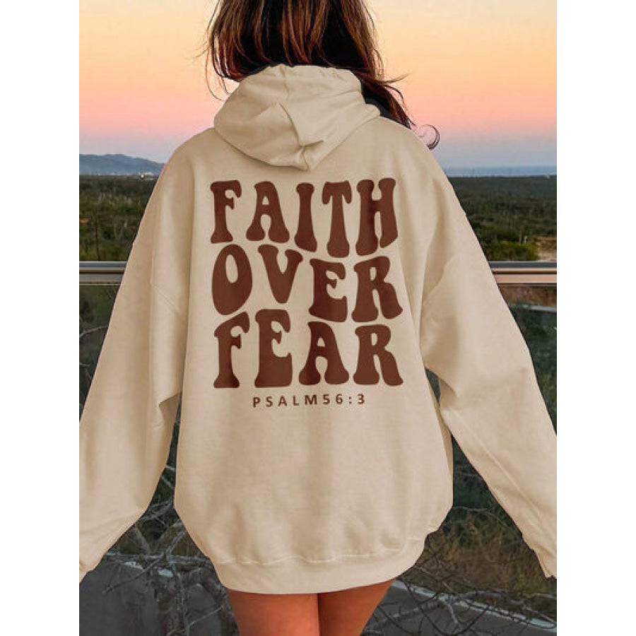 FAITH OVER FEAR Dropped Shoulder Hoodie Sand / S Apparel and Accessories