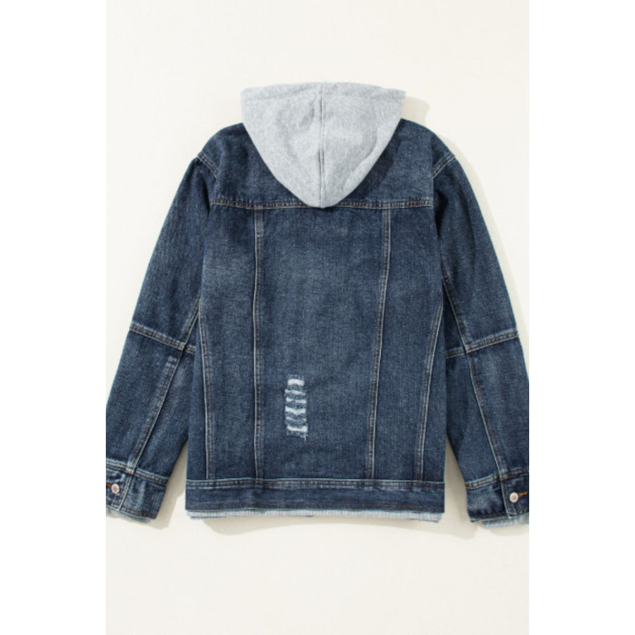 Fake Two-Piece Hooded Zip-Up Denim Jacket Apparel and Accessories