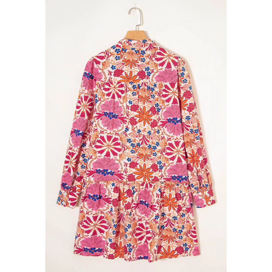 Fall Flower Print Long Sleeve Mini Dress Apparel and Accessories