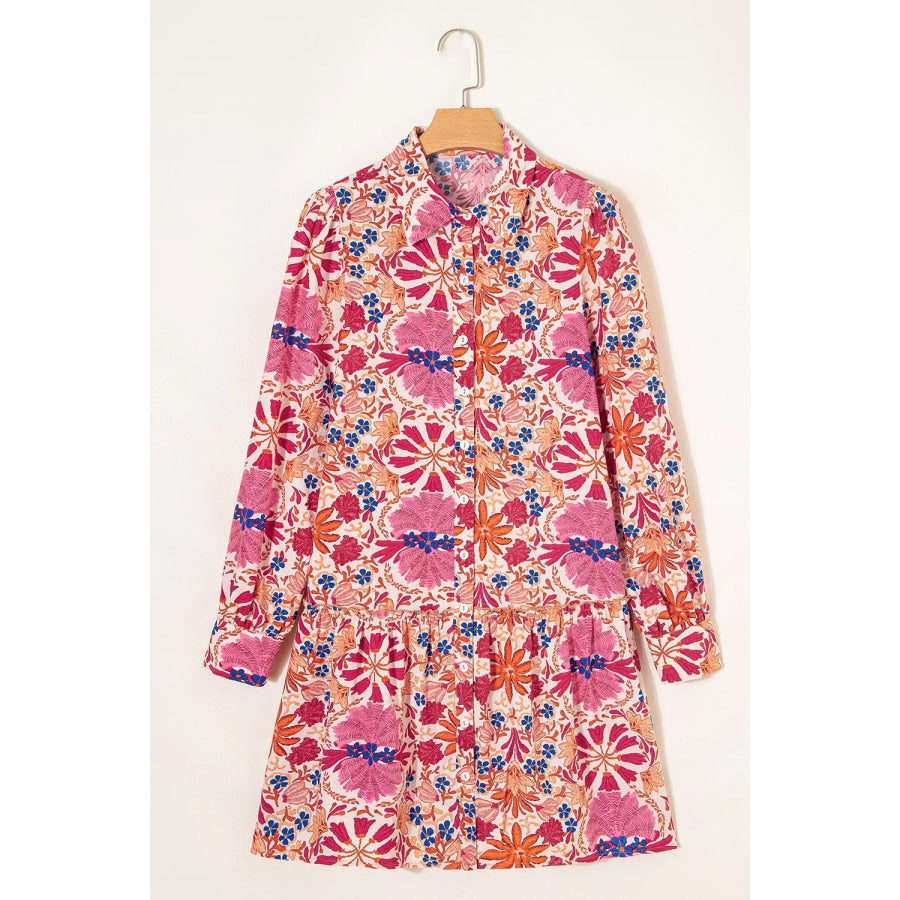 Fall Flower Print Long Sleeve Mini Dress Apparel and Accessories