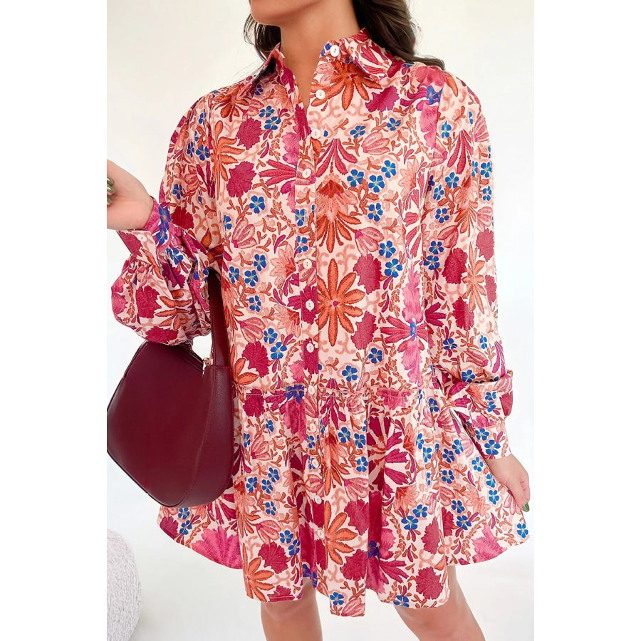 Fall Flower Print Long Sleeve Mini Dress Apparel and Accessories