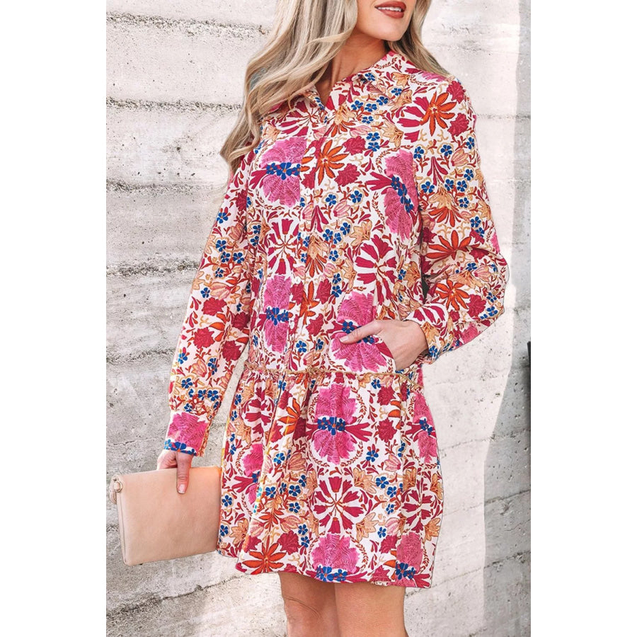Fall Flower Print Long Sleeve Mini Dress Apparel and Accessories