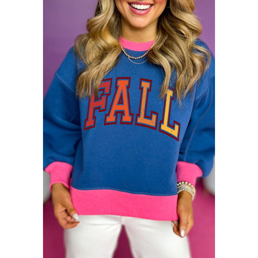 Fall Letter Graphic Crewneck Sweatshirt Royal Blue / S Apparel and Accessories