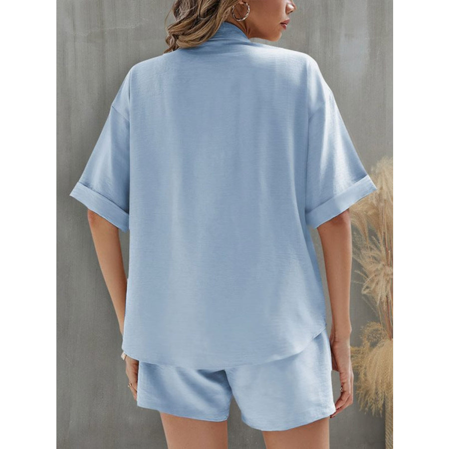 FAM-FAM Button Up Half Sleeve Top and Shorts Set Apparel and Accessories