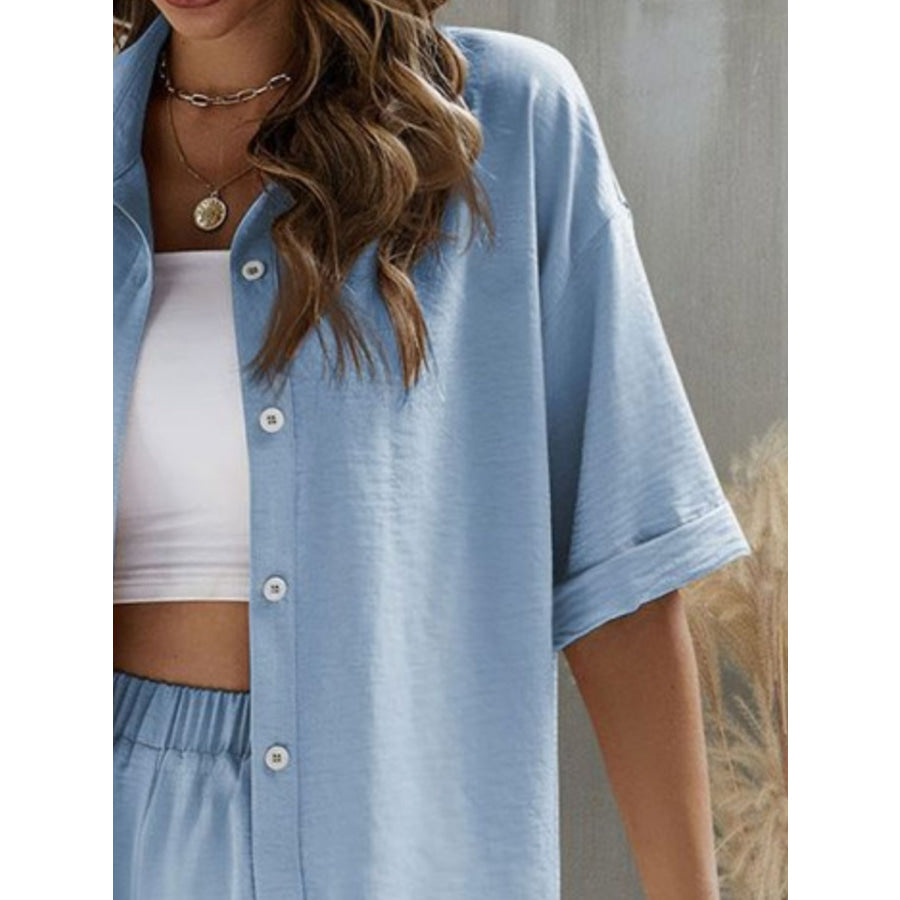 FAM-FAM Button Up Half Sleeve Top and Shorts Set Apparel and Accessories