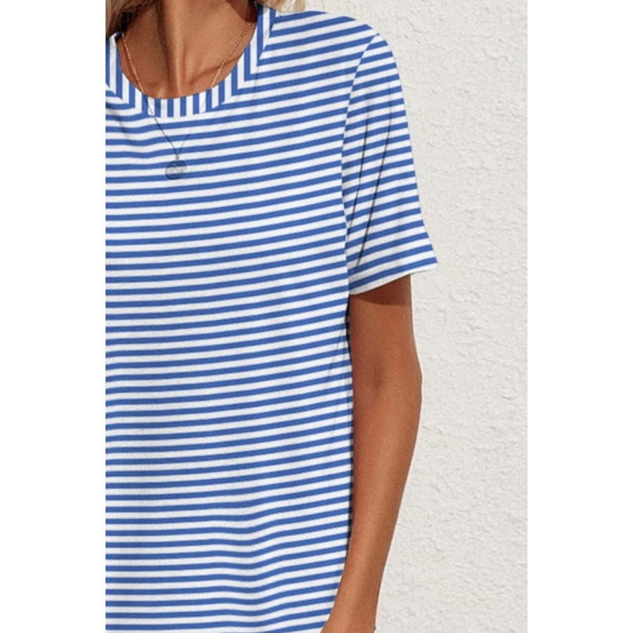 FAM-FAM Pocketed Striped Round Neck Short Sleeve Dress Apparel and Accessories